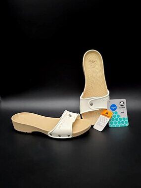 Crocs Cobbler Patent Slides White Strap Chai Slip on Sandals Women's Size 8